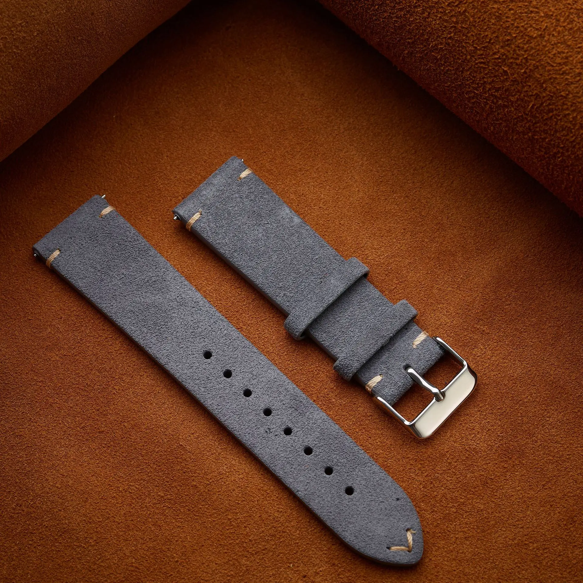 Vintage Handmade Suede Leather Quick Release Watch Strap