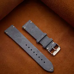 Vintage Handmade Suede Leather Quick Release Watch Strap - 14mm (Dark gray)