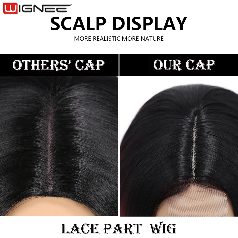 Wignee Long Straight Wig 30 Inch Black Wig Middle Part Lace Wigs High Lights Synthetic Hair Wigs Black Women Cosplay lace wigs synthetic wigs womens synthetic wigs