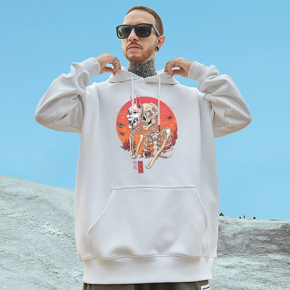 

Мужская хлопковая толстовка Hannya Yokai с капюшоном и принтом маски, качественный свитшот в стиле хип-хоп, креативная уличная одежда, модные спортивные мужские спортивные свитера