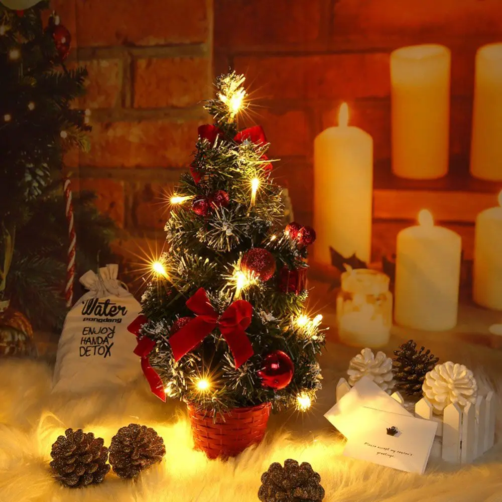 Mini Christmas Tree 40CM Gift Party Decor Happy New Year Mini Christmas Tree Table Xmas Tree With LED Lights Artificial Plant