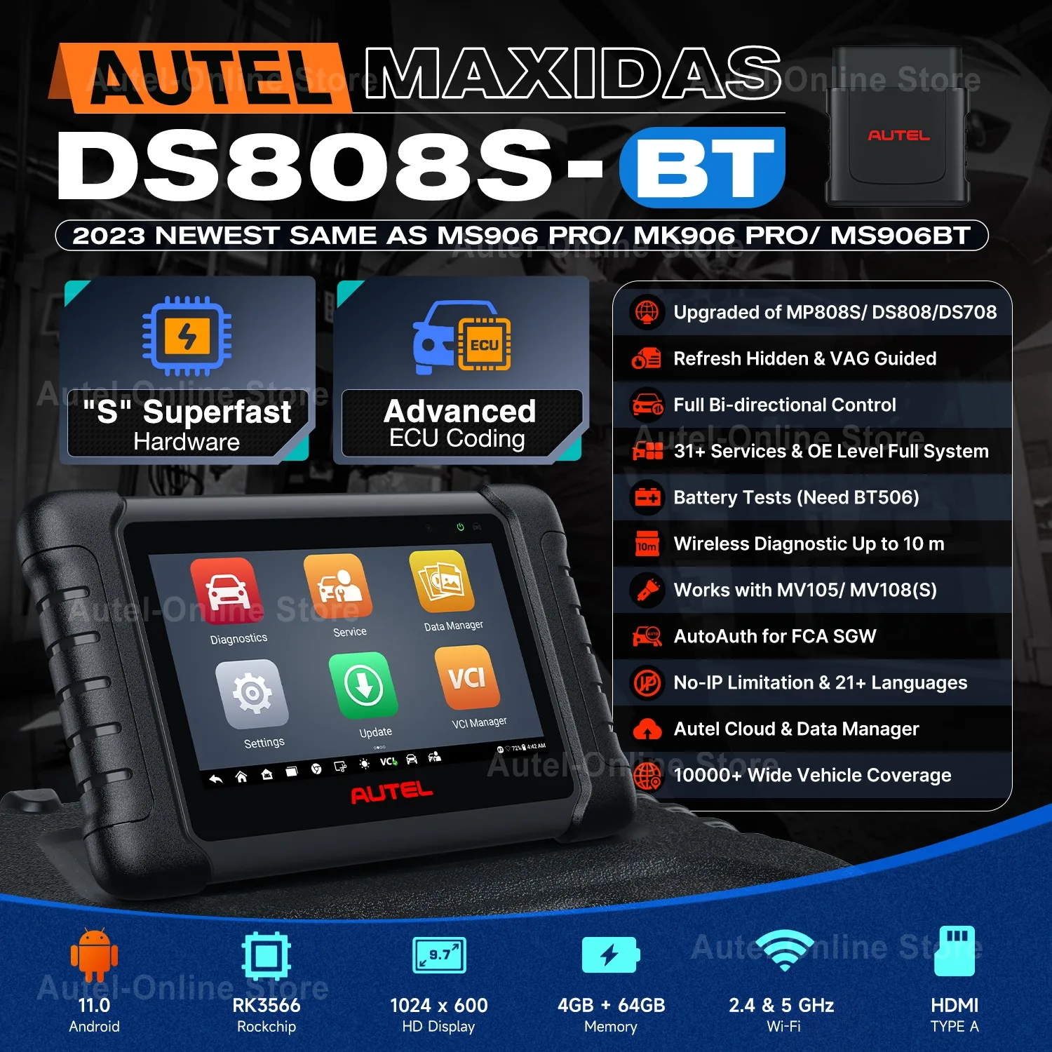 Autel MaxiDAS DS808S-BT KIT 2024 Full System Diagnostic Scanner