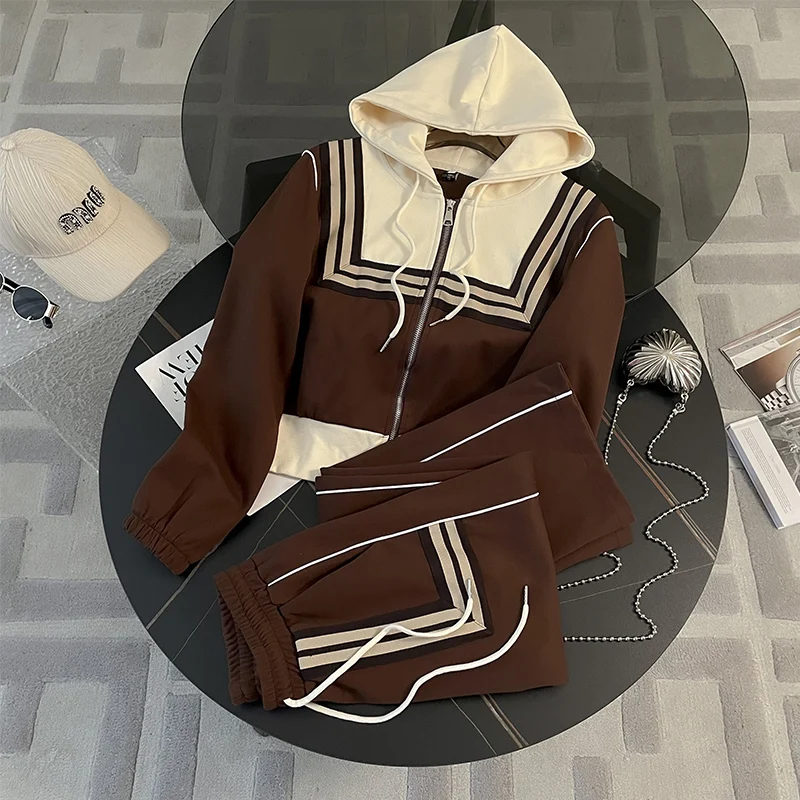 

Two Piece Set 2023 Autumn and Winter New Fashion Sports Leisure Suit Temperament Loose Age Loss Zipper hooded Sweatshirt