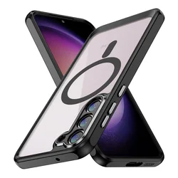Magnetic Shockproof Translucent Slim Protective Case with Metal Buttons for S23 (Black)