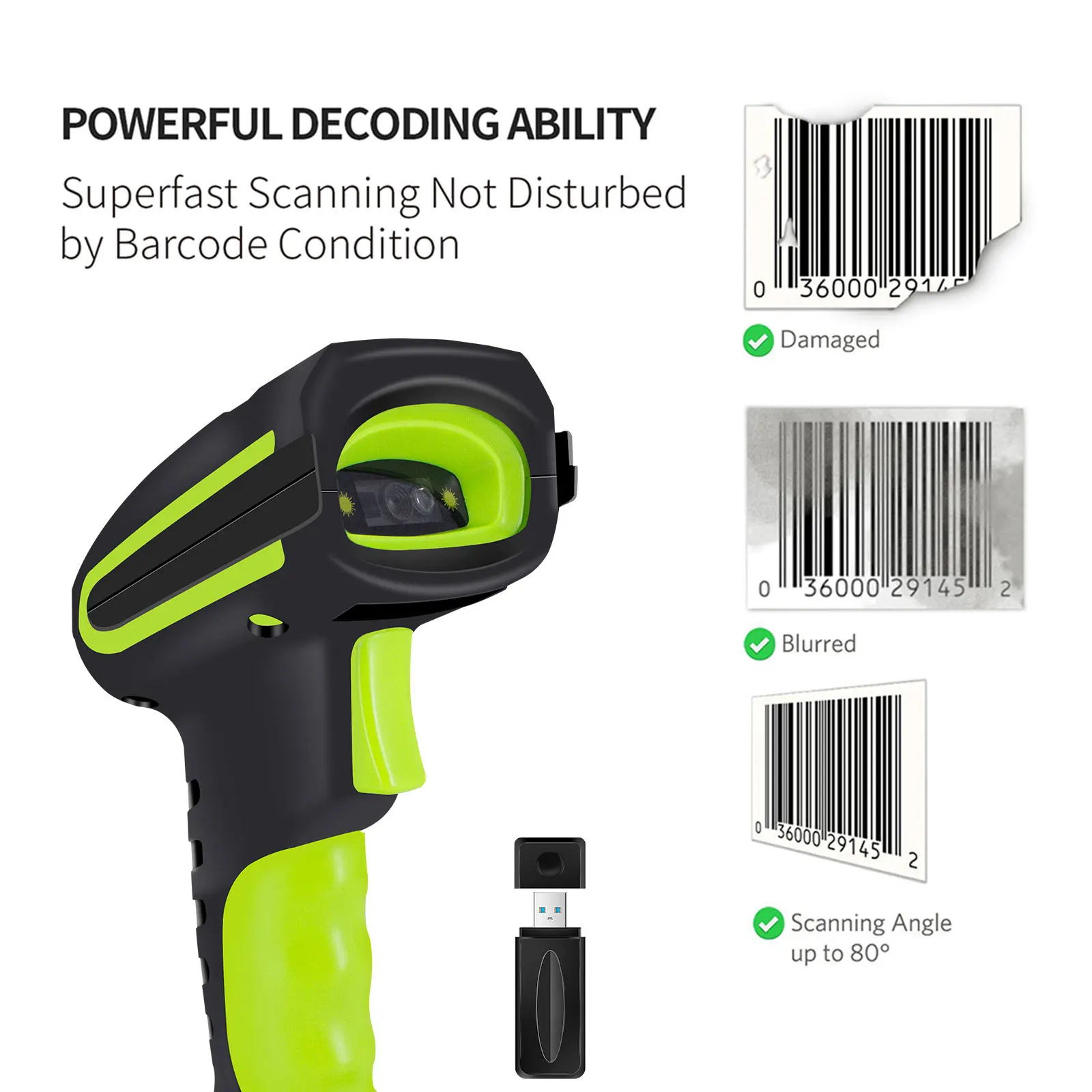 1D/2D 433MHz Wireless Bluetooth Industrial Handsfree Barcode Scanner 2625 Feet Transmission Distance Cordless Charge Base