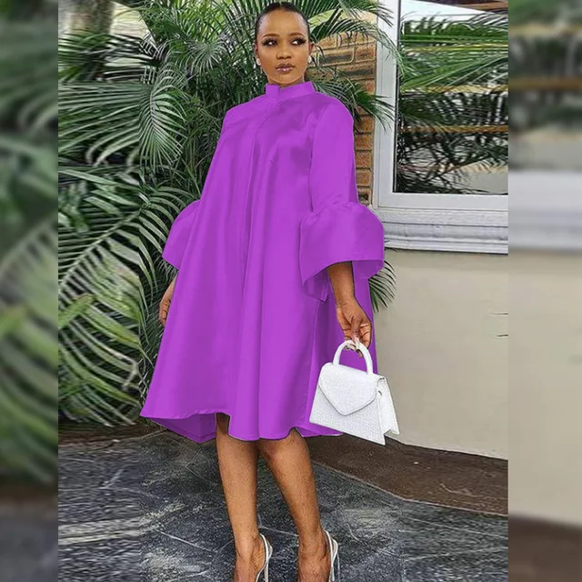 White Party Dresses For Women 2022 Stand Collar Flared Sleeves Buttoned  Loose Cardigan Knee Length Evening Cocktail Dress 2022 - Dresses -  AliExpress