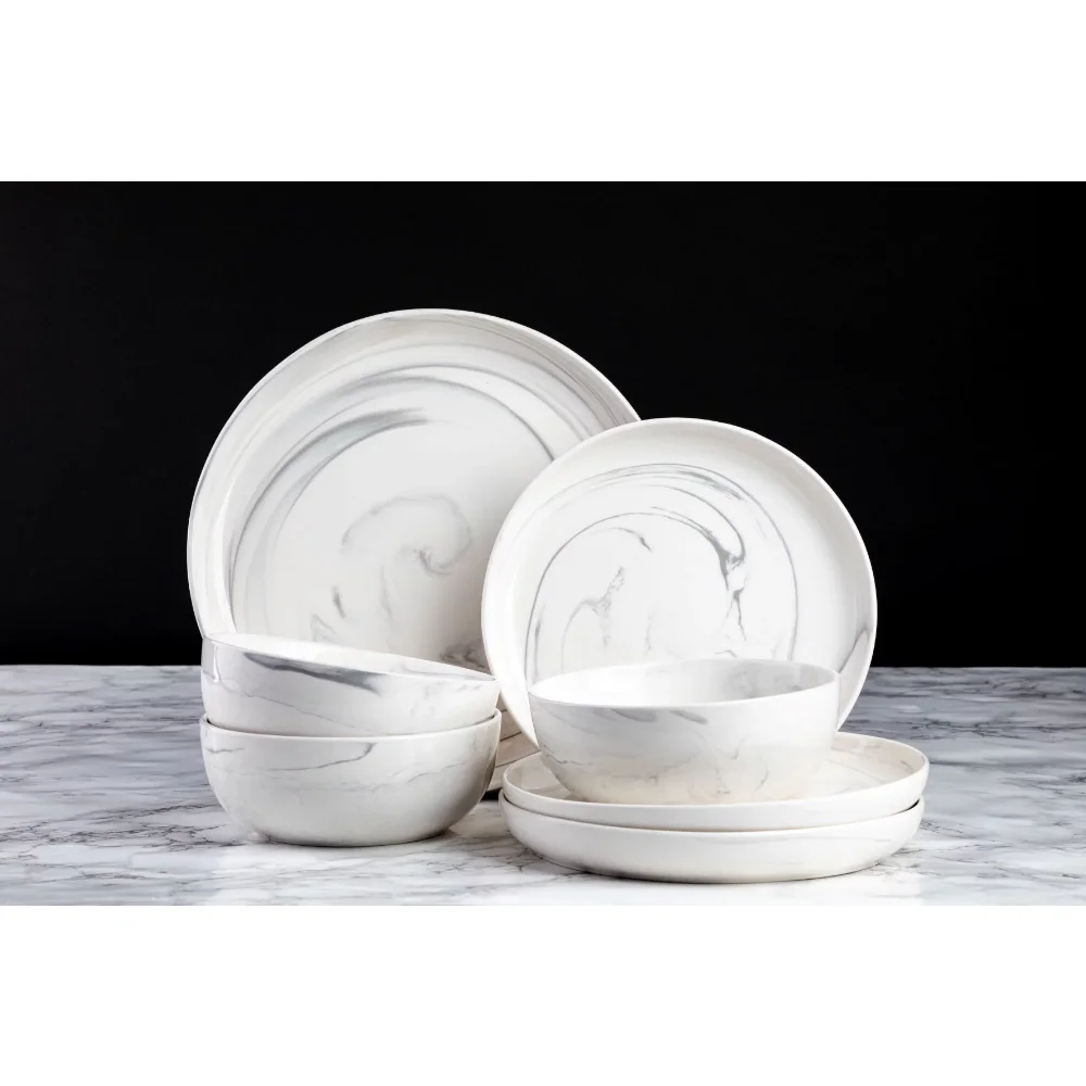 

Dinnerware Grey Marble Stoneware, 12 Piece Set Dinner Set Plates and Dishes