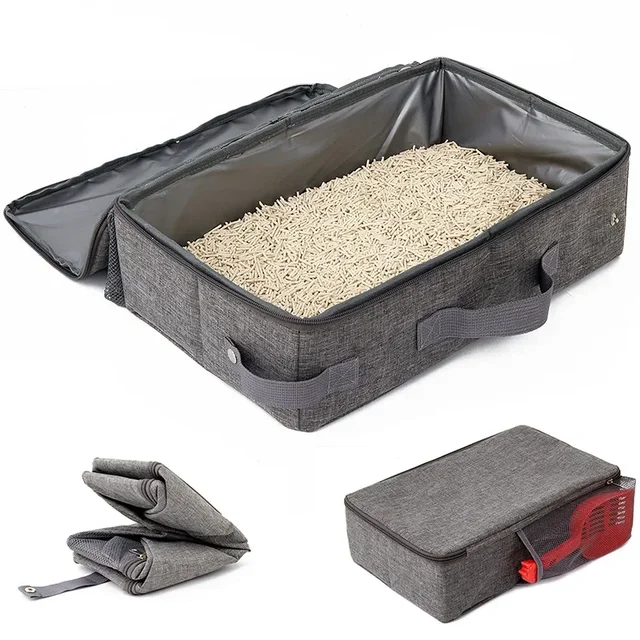 Foldable Cat Travel Litter Box with Lid Foldable Cat Litter Box with Zipper Lid Waterproof Oxford Cloth PP Board Portable ZD01 3