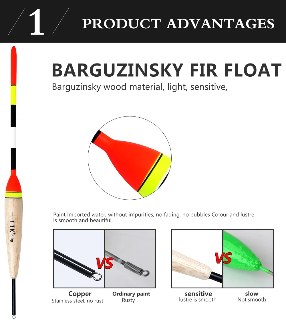 FTK 2g-6g Angeln Float Set 19-23 cm 5 teile/paket Barguzinsky Professionelle Vertikale Boje Zubehör Angeln float Pesca – Detail 3