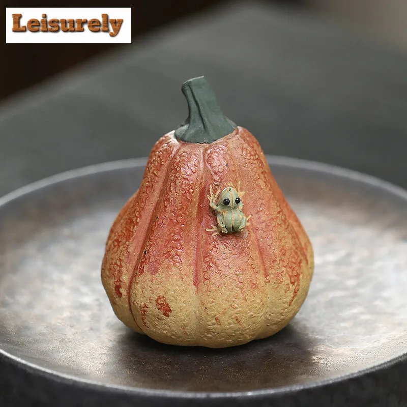 Yixing Purple Clay Water-spraying Frog Pumpkin Tea Pet Ancient Tea Sculpture Tea Figurine Play Toys Tea Statue Ornaments Craft