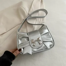 Chic Bow Accent PU Leather Shoulder Bag - Elegant Women's Handbag (Silver - Bow)