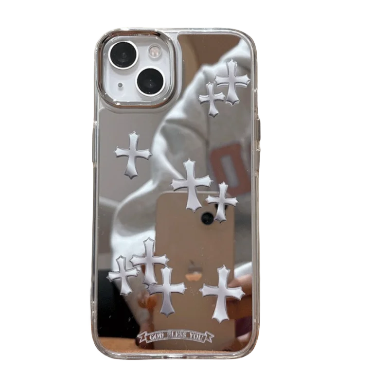 thumbnail image 1 of Funda de teléfono rosa de lujo con espejo cruzado de Jesús para iPhone, 15, 14, 13, 12, 11 Pro Max, espejo de maquillaje acrílico duro, 1 of 5