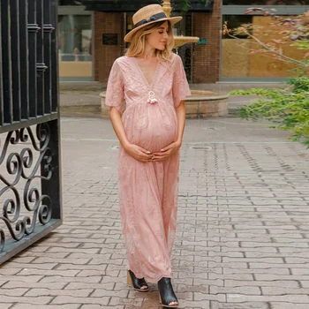 Maternity's New Maternity Dress Photography Props Summer Off Shoulder Long Maxi  Pregnancy Women Milk Clothes for Pregnant