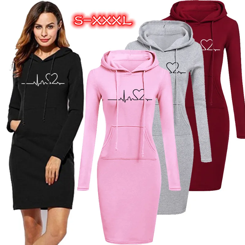 Women Fashion Hooded Sweater Dress Autumn and Winter Long Sleeve Hoodie