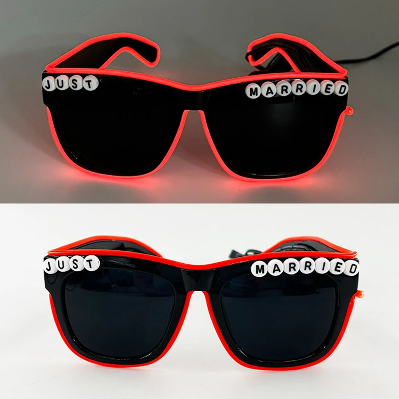 LED Herzförmige Sonnenbrille 'Just Married' Leuchtende Brille für Brautparty Hochzeitsdekorationen Geschenk für Frischvermählte – Detail 10