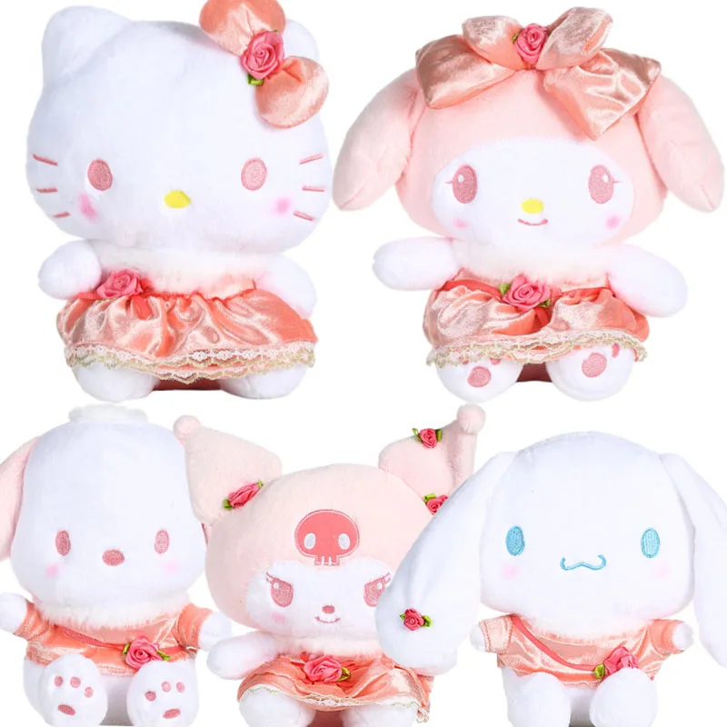 

Kawaii Sanrios HelloKitty Melody Kuromi Cinnamoroll Pochacco Velvet Rose Plush Doll Toys Anime Cute Girl Birthday Gift Ornaments