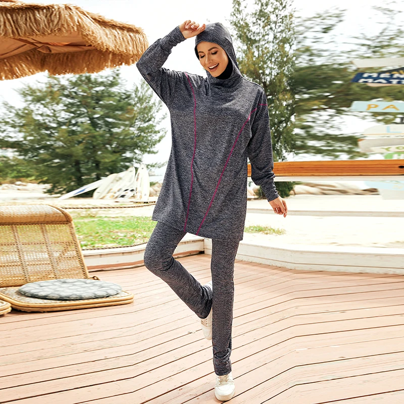 2022 New Modest Active Wear Hijab Design Loose Muslim Sports Wear Clothing Set Islamic Running Active Wear Sets Outgoing Yoga