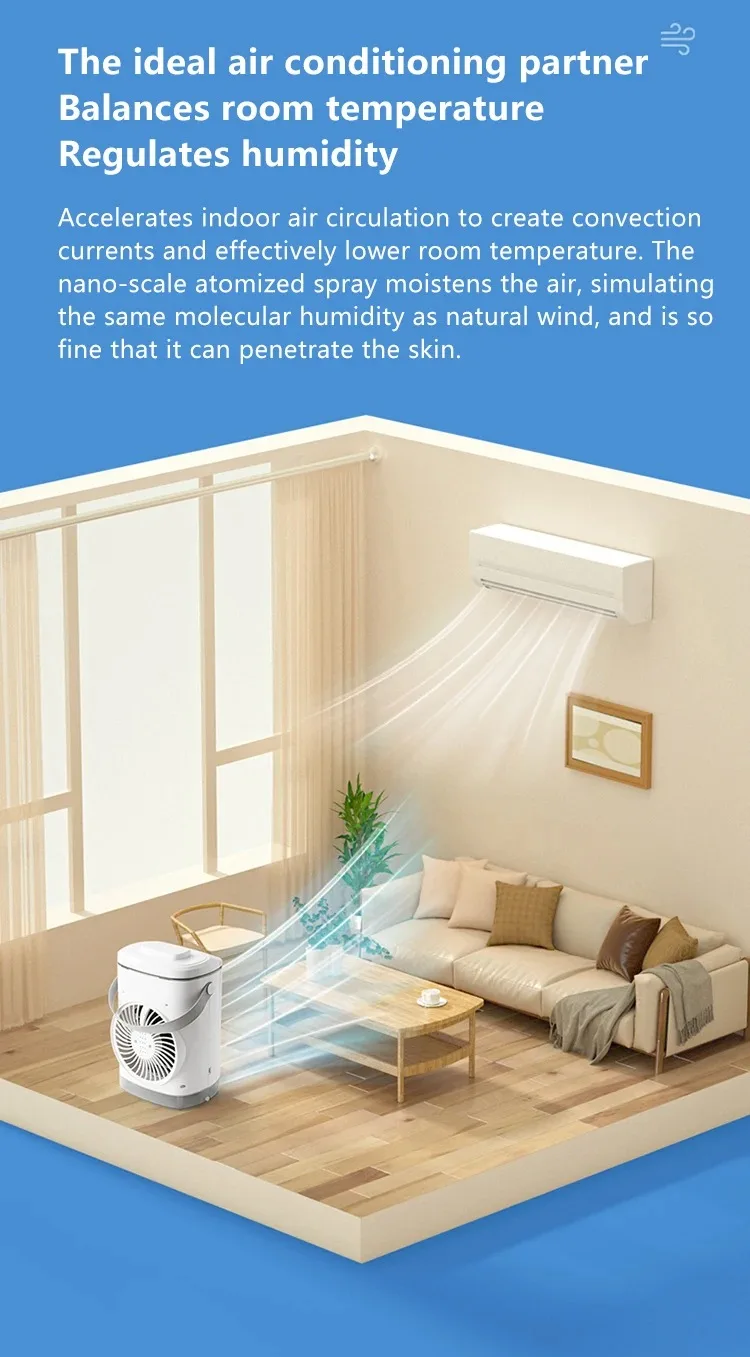 Description Picture 6 of itemSpray mini portable expandable household air conditioner desktop 600ml water cooler air supply usb power cooling fan