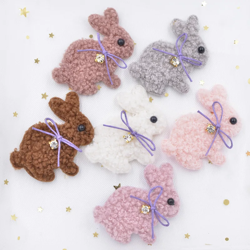 

Wholesale 60Pcs 6CM Teddy Plush Pads Patches Rabbit with Bow Rhinestone Applique for DIY Clothes Hat Scarf Decor Accessories