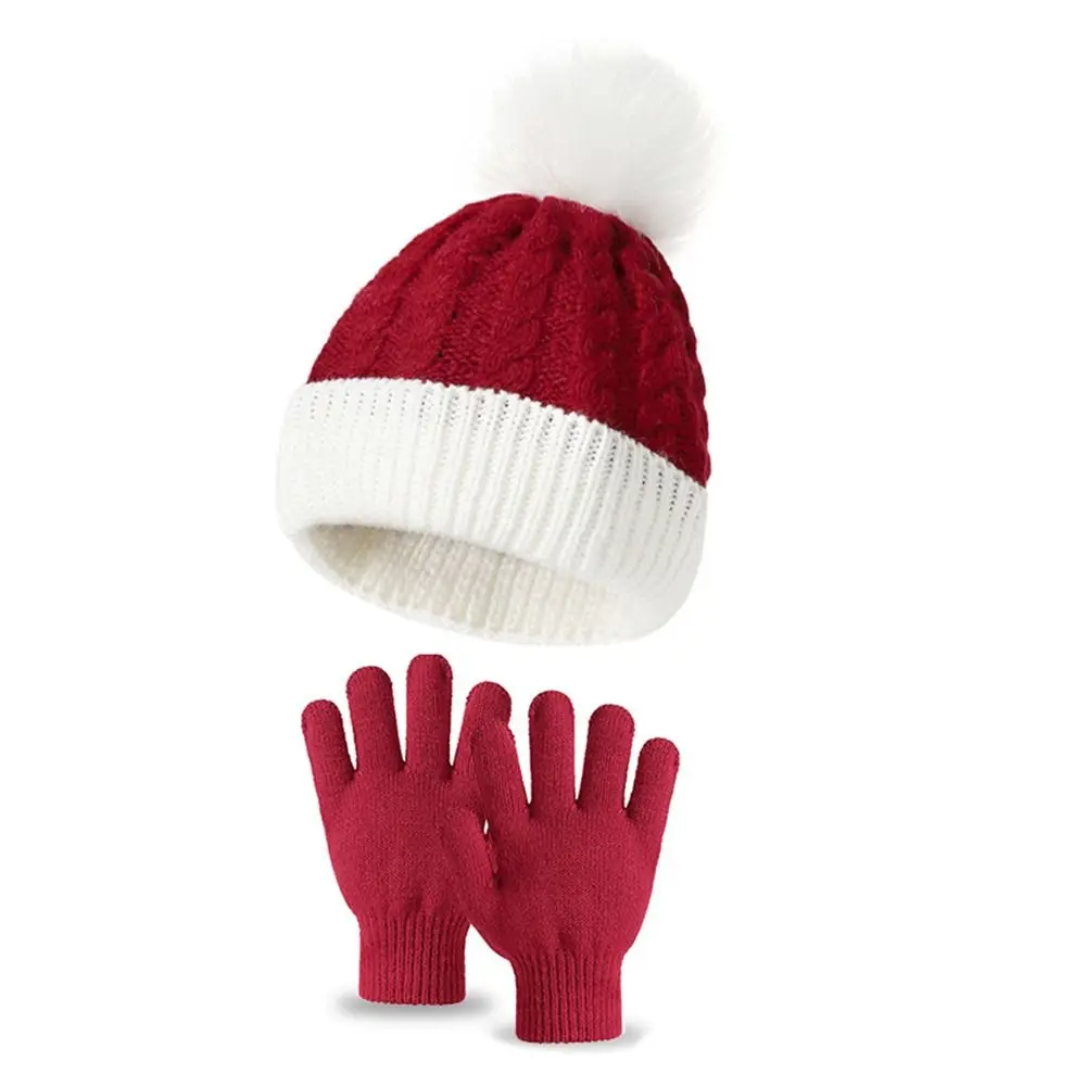 

2Pcs/Set Ear Protection Kids Knitted Hat Winter Soft Warm Gloves Set Outdoor Pompon Beanies Cap Girls Boys