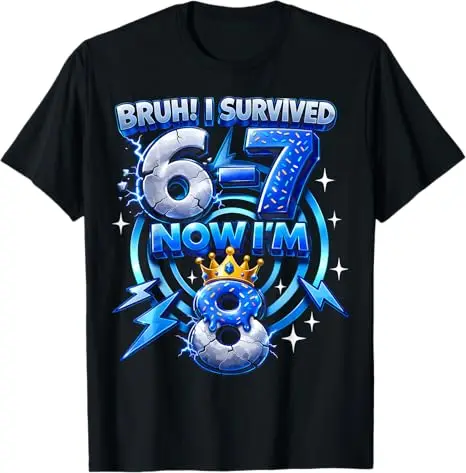 Mode-T-Shirt zum 8. Geburtstag für Jungen, lustiger Spruch: „Ich habe 6-7 Jahre überlebt, jetzt bin ich 8“, Baseball-Bruh-Spruch-T-Shirt, Humor, 67 Ästhetische Kleidung – Detail 3
