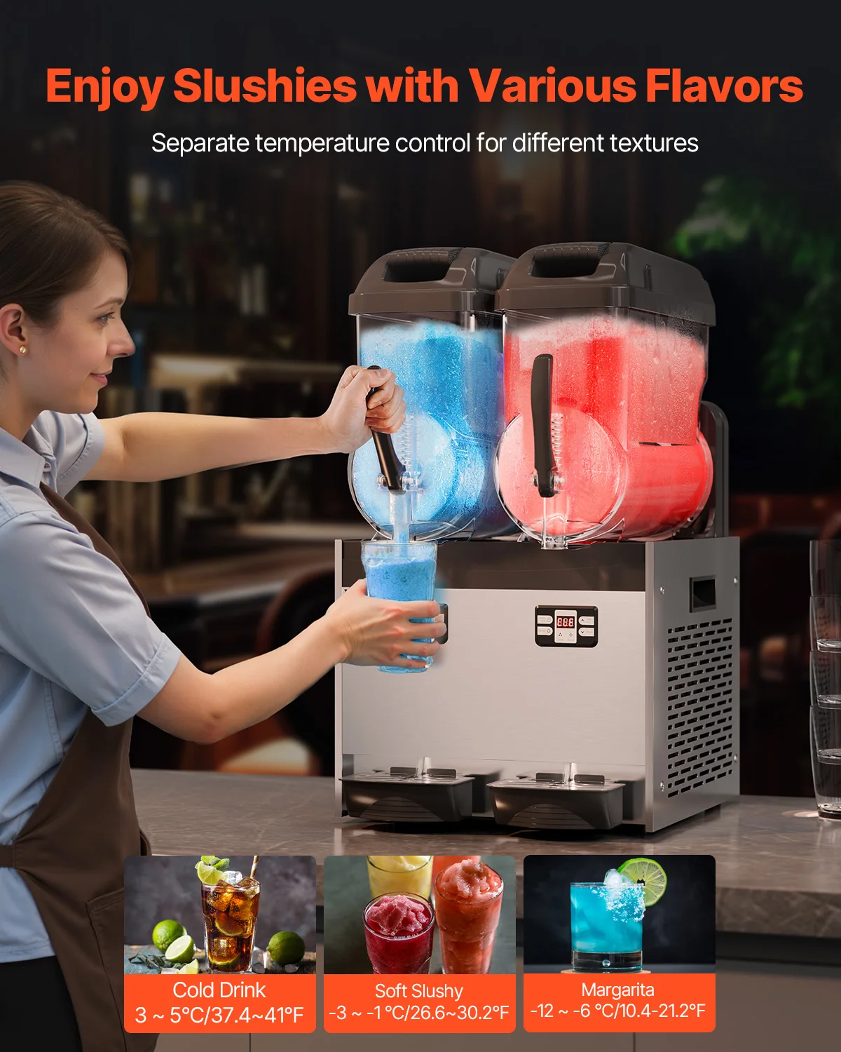 VEVOR Commercial Slushy Machine, 12Lx2 Double Tank Frozen Drink Machine, Stainless Steel Margarita Smoothie Frozen Drink Maker 3