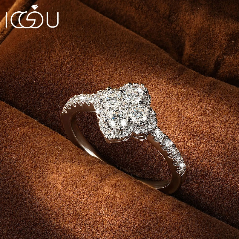 Anillo de Boda de Cuatro Flores con Moissanita de Color D de IOGOU para Mujer, Certificado por GRA, Anillos de Trébol con Diamantes de Imitación de Laboratorio, Regalos de Joyería