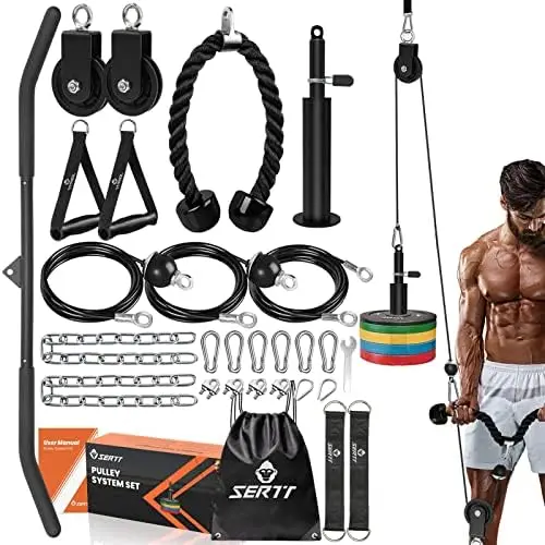 

Home Gym Pulley System, Tricep Workout Pulley System for LAT Pulldown, Biceps Curl, Triceps, Shoulders, Back, Forearm Workout, W