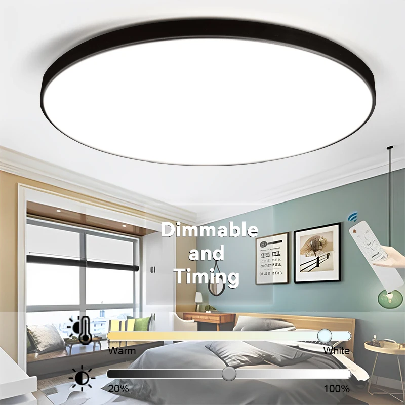 Controle Remoto LED Lustre Teto, Lustre Moderno, Lâmpada do Teto Regulável, Luminária para Sala de Estar, Casa, Smart, Ceil