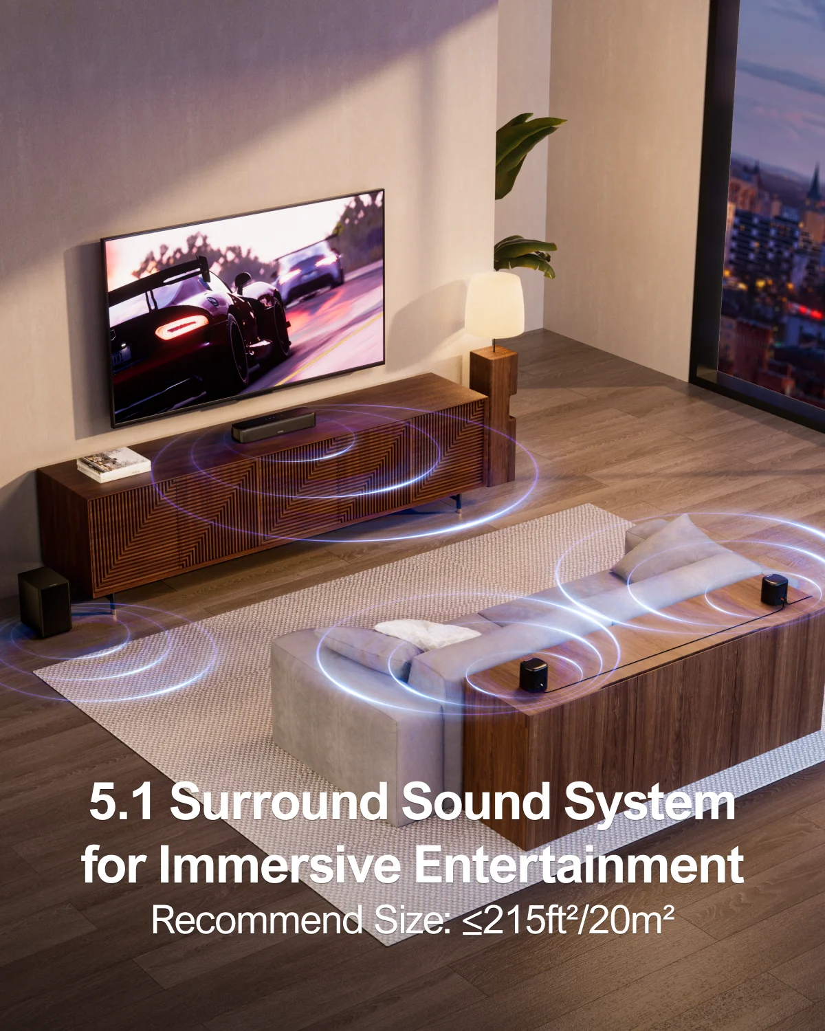 ULTIMEA 250W 5.1 Soundbar for TV, Home Theater Virtual Surround Sound System with App Control, Subwoofer & 2 Surround Speakers 2