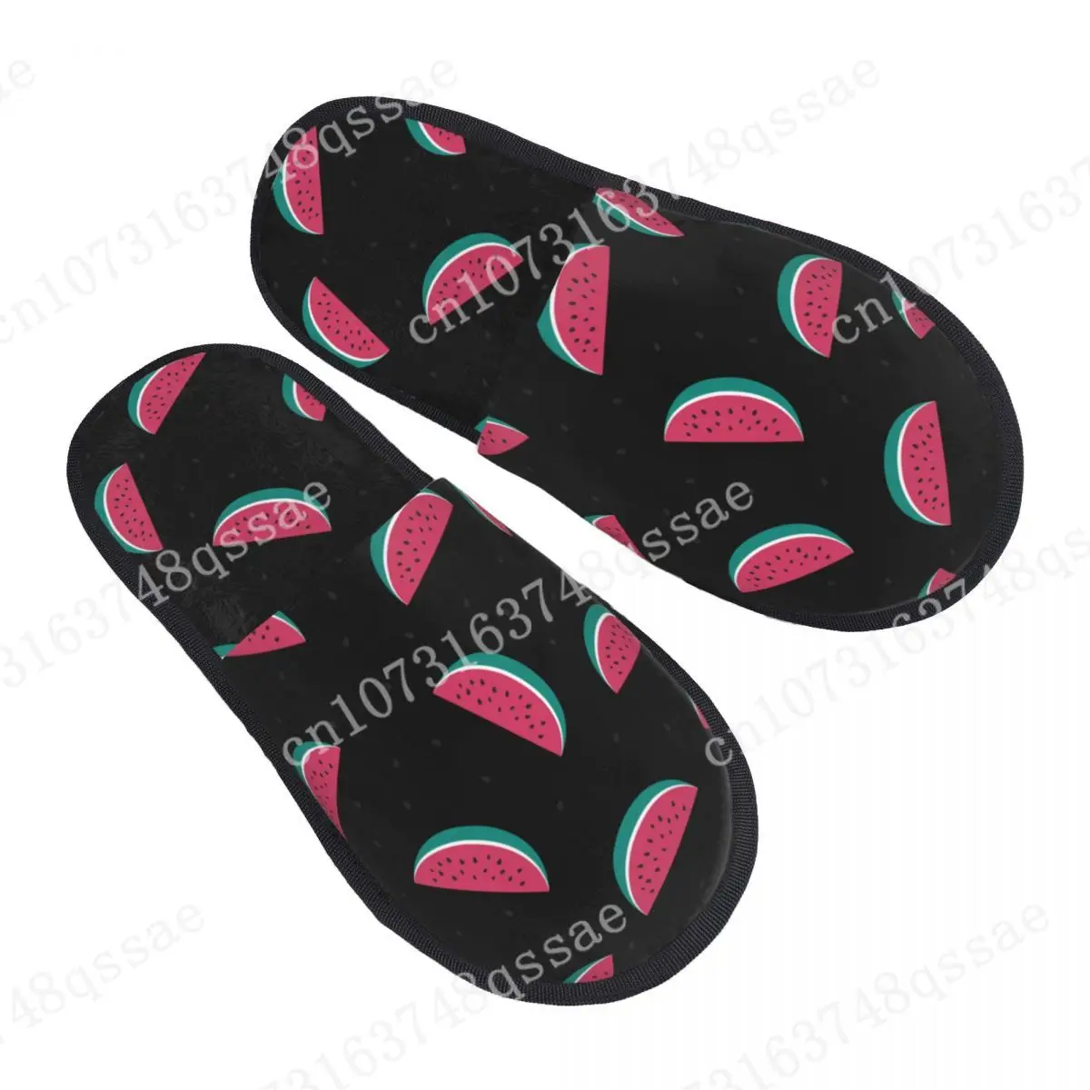 

Fur Slipper For Women Men Fashion Fluffy Winter Warm Slippers Cute Black Watermelon Pattern House Shoes