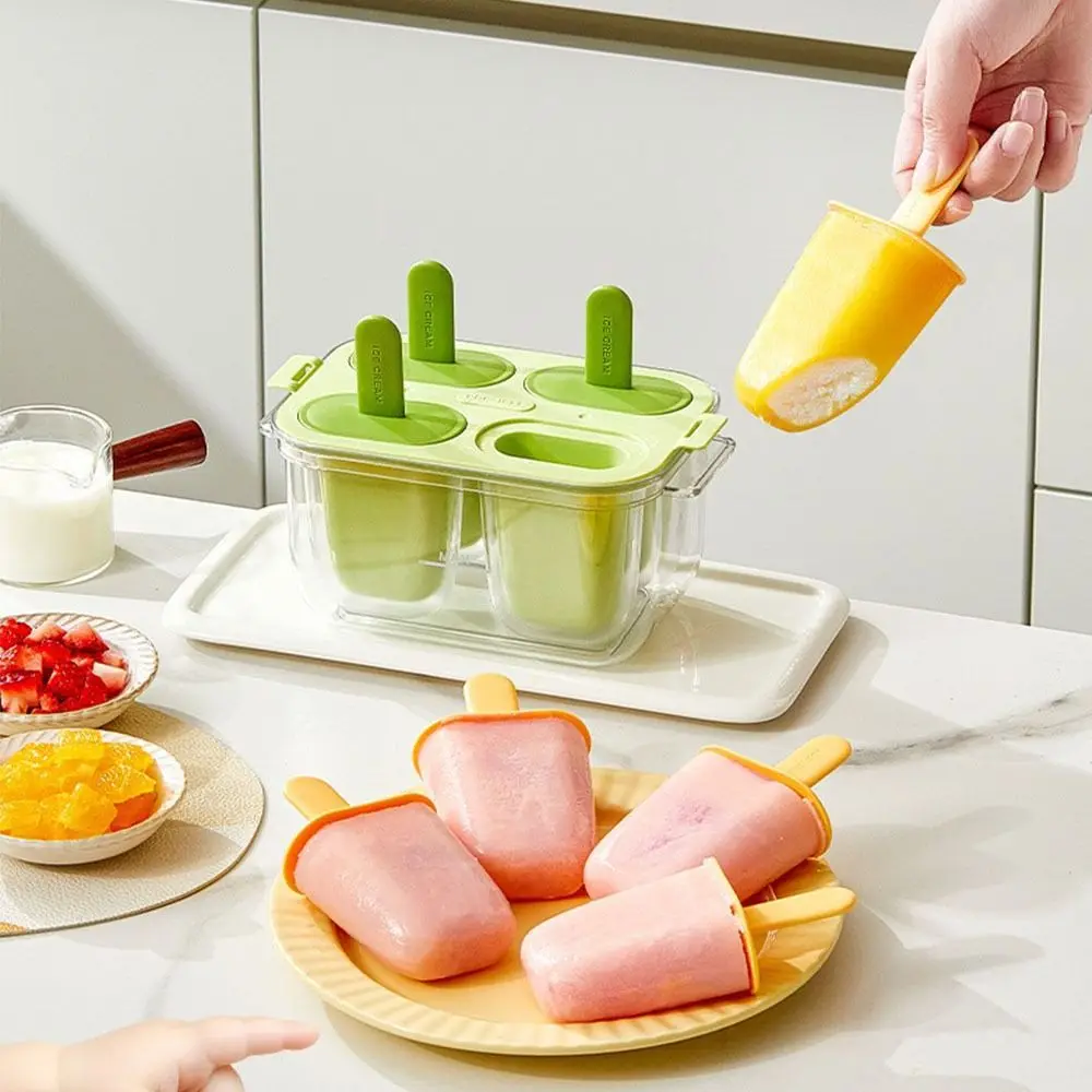 Ice Making Container Easy to Demold Ice Cream Mold Set with Stick DIY Cream Maker Handmade Food-Grade Popsicle Molds Kids