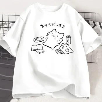 Japanese Style No Plan Cat Print T-shirt for Women Funny Short Sleeve Summer Tshirt Kawaii Kitty Cat Lover Tee Aesthetic Clothes 1