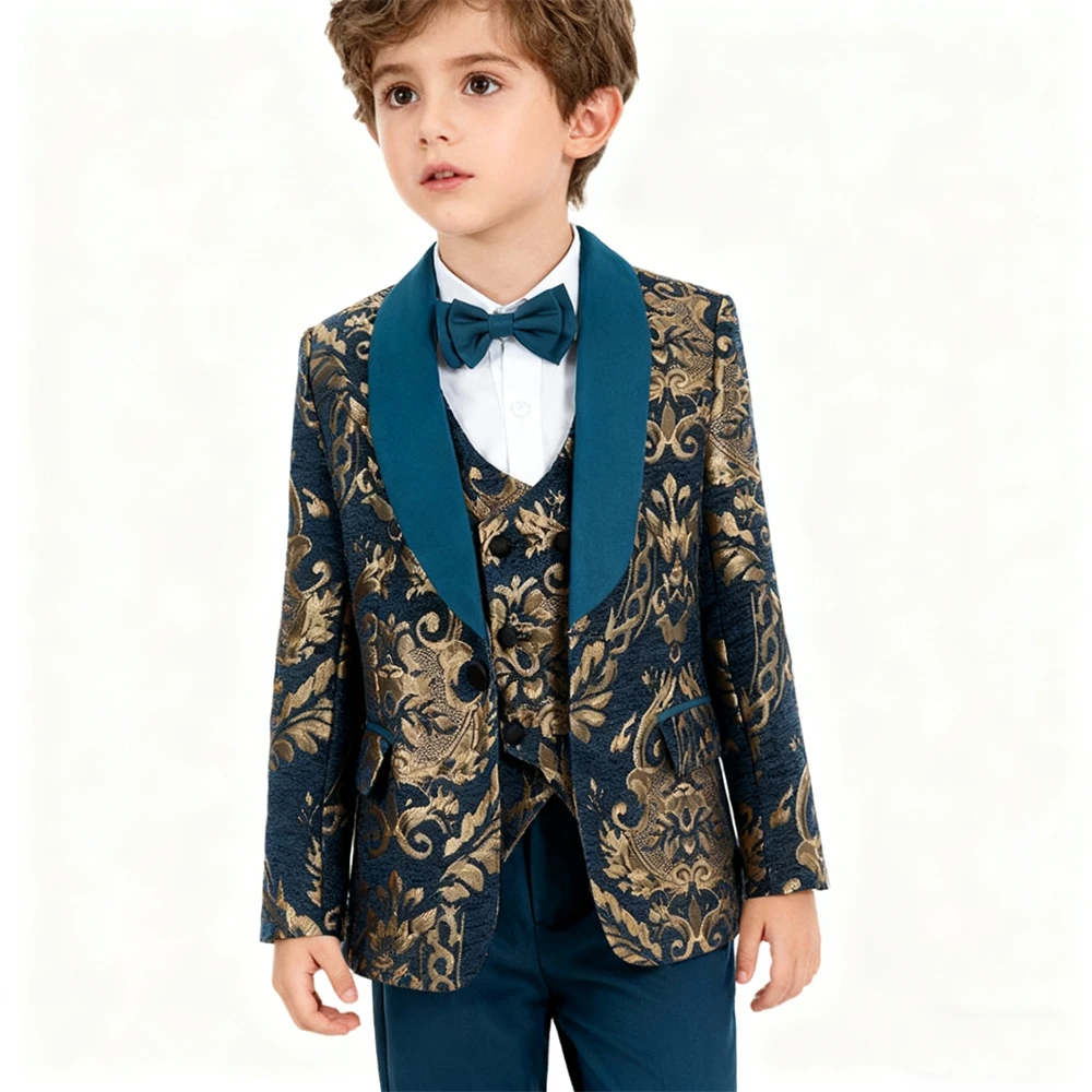 طقم بدلة مطرزة باللون الذهبي من DTLumika للأولاد م...