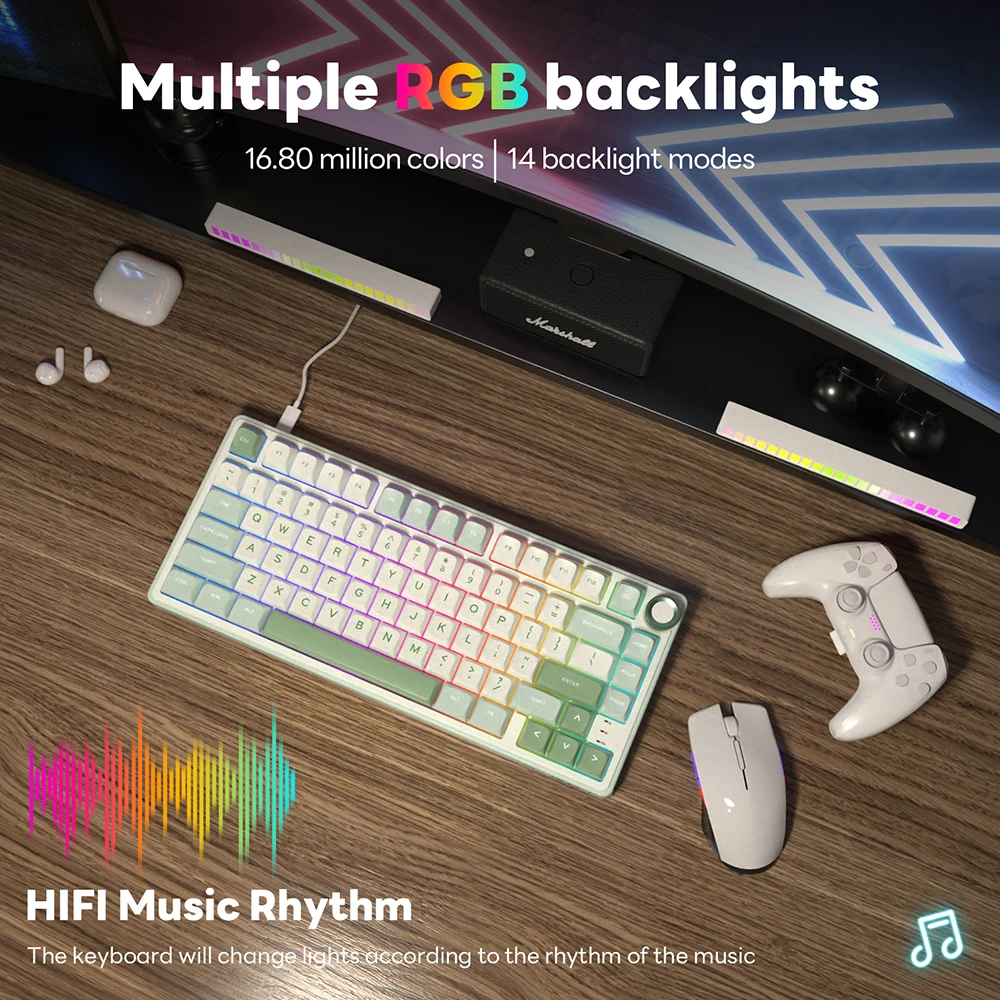 Royal Kludge-RGB Backlit teclado mecânico Gaming, Hot-swappable