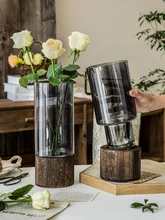  YY Light Luxury Glass Vase New Chinese Style Living Room Decoration Flower Arrangement with Base Creative New 