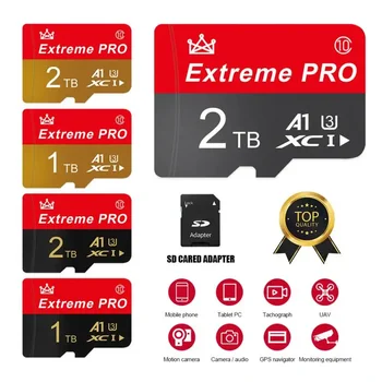 100% 오리지널 클래스 10 메모리 SD 카드, 1TB, 2TB, 256GB, 128GB, 512GB, A1 마이크로 TF SD 카드, UHS-1 플래시 카드, 스마트폰 및 PC SD 카드용