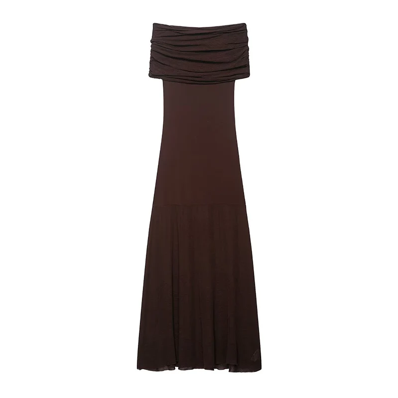 2025 New Fashion Woman Sleeveless Vintage Dresses Women Summer Off-Shoulder Pleated Design Knitted Party Long Dresses