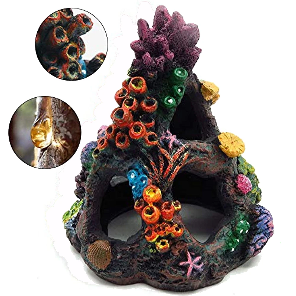 

Aquarium Coral Reef Decoration Resin Fish Tank Mountain Cave Aquatic Landscape Ornament Betta Fish shelter Sleep Hide Play House