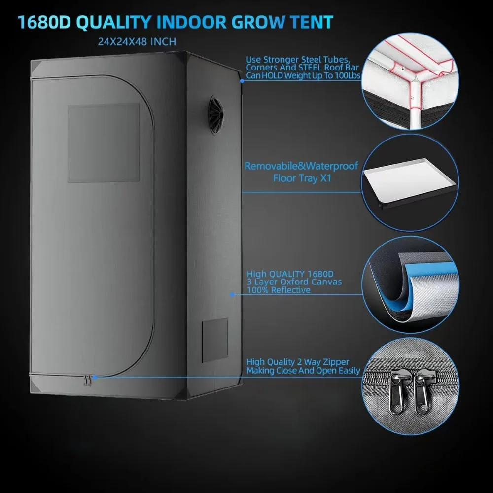 Grow Tent Kit Complete 2x2 with Humidifier+Watering Drip Set,S1000 LED Grow Light Tent Kit with Clip Fan and Heater