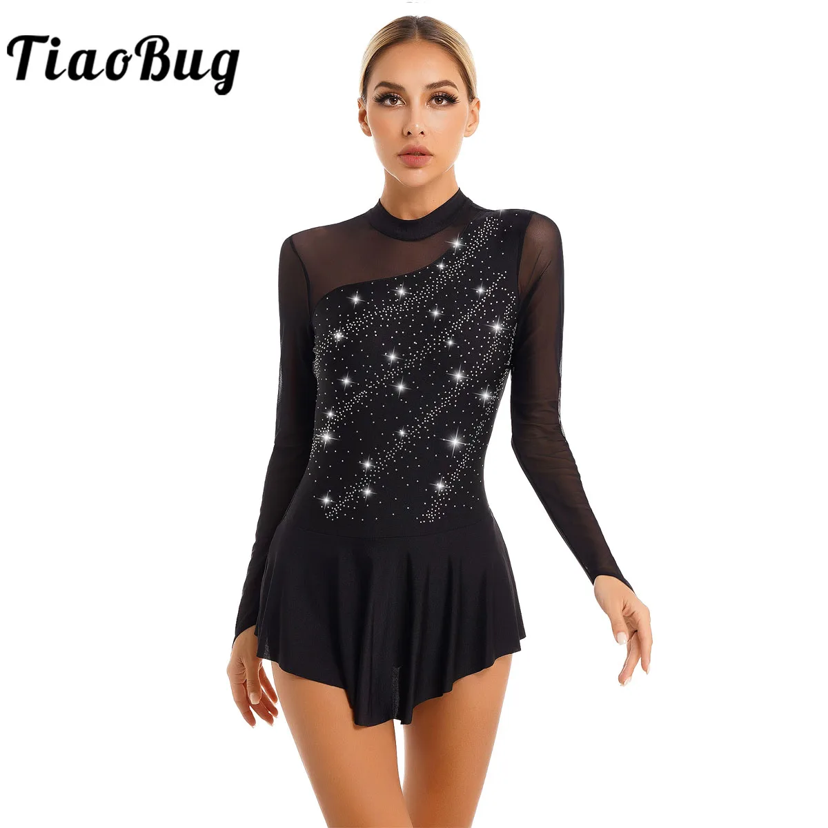 Vestito da pattinaggio su ghiaccio da donna, senza maniche, con strass, body da balletto, ballerina, pattinaggio artistico, abbigliamento da danza, Blu, 12-15 anni Vestito da pattinaggio su ghiaccio da donna, senza maniche, con strass, body da balletto, ballerina, pattinaggio artistico, abbigliamento da danza, Blu, 12-15 anni