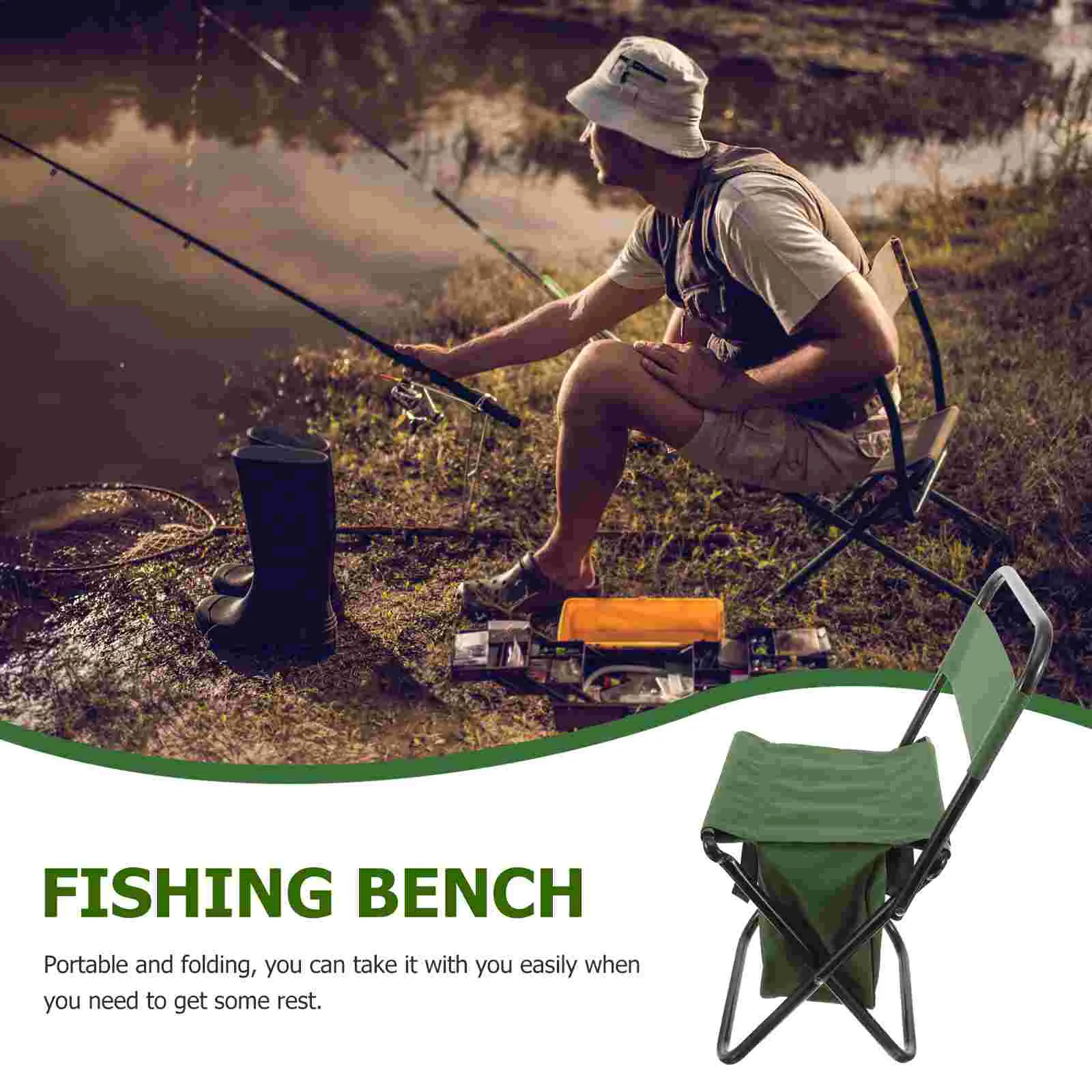 Ergonomic Chairs Outdoor Folding Storage Bag Stool Backrest Green Fishing for outside Camping
