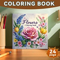Flower Art Coloring Book 24 Page Gift For Birthday Party Relieve Stress Kill Time Graffiti Painting Drawing Art Book for Adults 1
