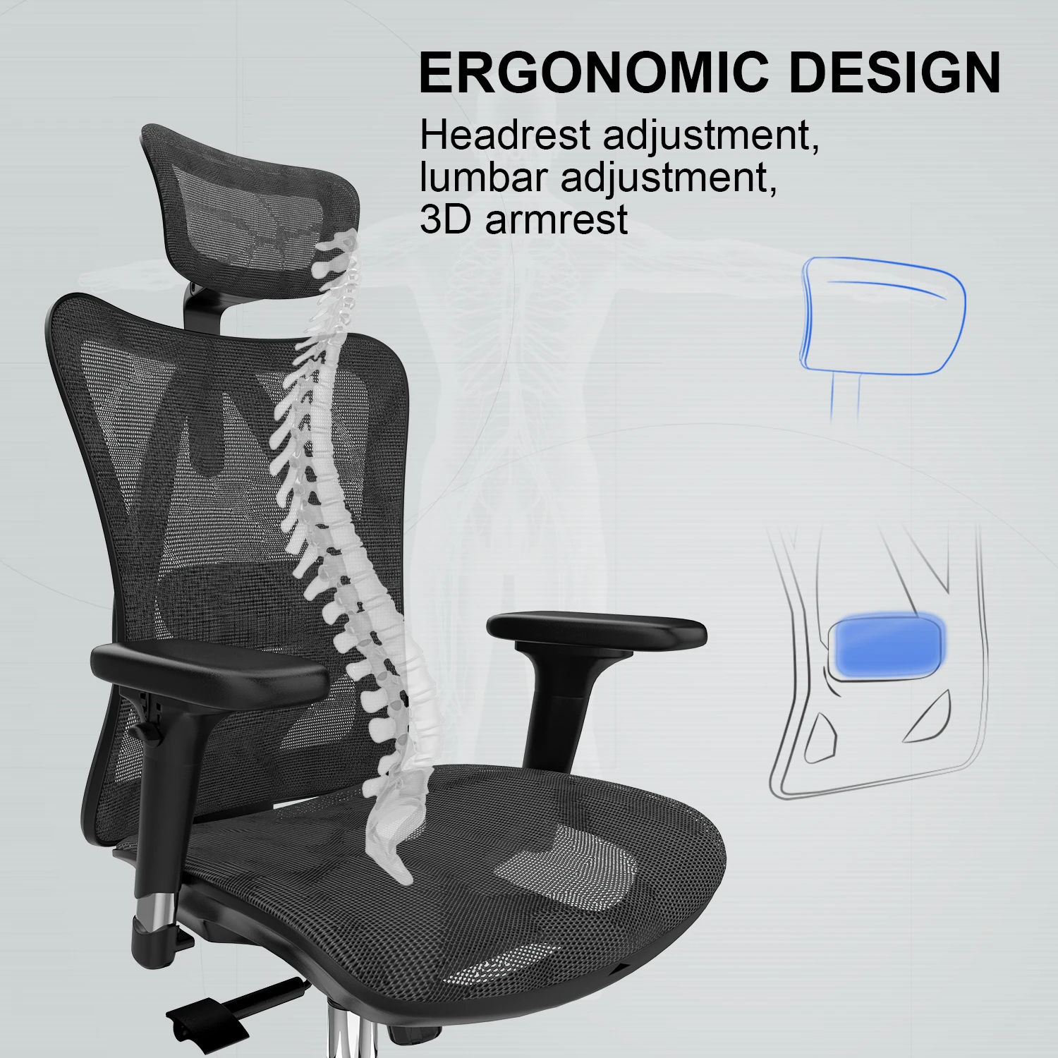 SIHOO M57 Ergonomic Office Chair with 3 Way Armrests Lumbar Support and Adjustable Headrest ，Gaming chair，Tilt Function 4