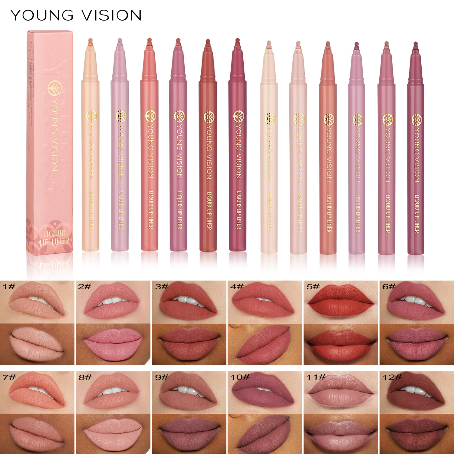 12 color matte liquid lipliner sponge gourd head fog surface bare color waterproof lip glaze red pen 2