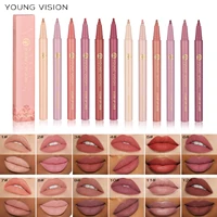 12 color matte liquid lipliner sponge gourd head fog surface bare color waterproof lip glaze red pen 2