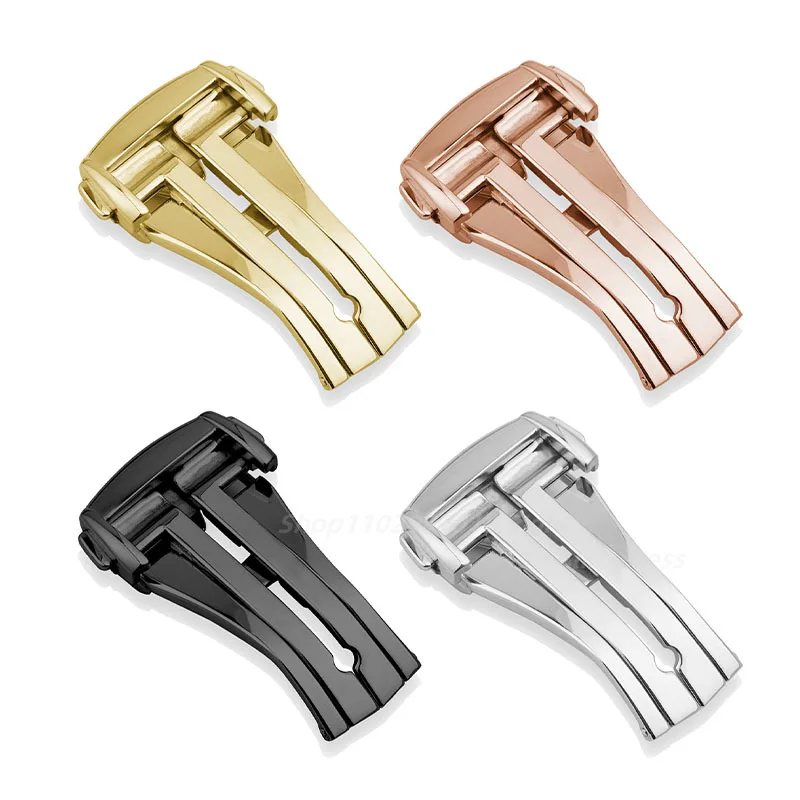 Stainless Steel Watch Buckle for Leather or Rubber Bands - Deployment Clasp with Butterfly Button