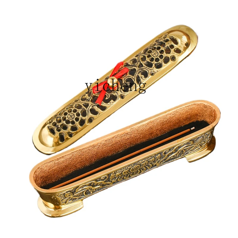 

ZK Copper Incense Burner Household Indoor Pure Aroma Burner Incense Box with Fireproof Cotton Six Words Mantra Copper Stove