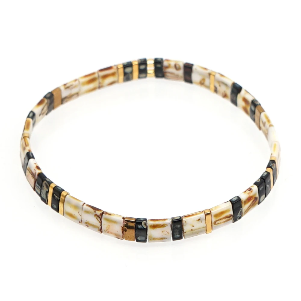 Go2BoHo Japanische Miyuki Tila-Fliesen-Perlenarmbänder, böhmischer Modeschmuck, mehrfarbig, 5-Stapel-Stretch-Set für Frauen – Detail 2