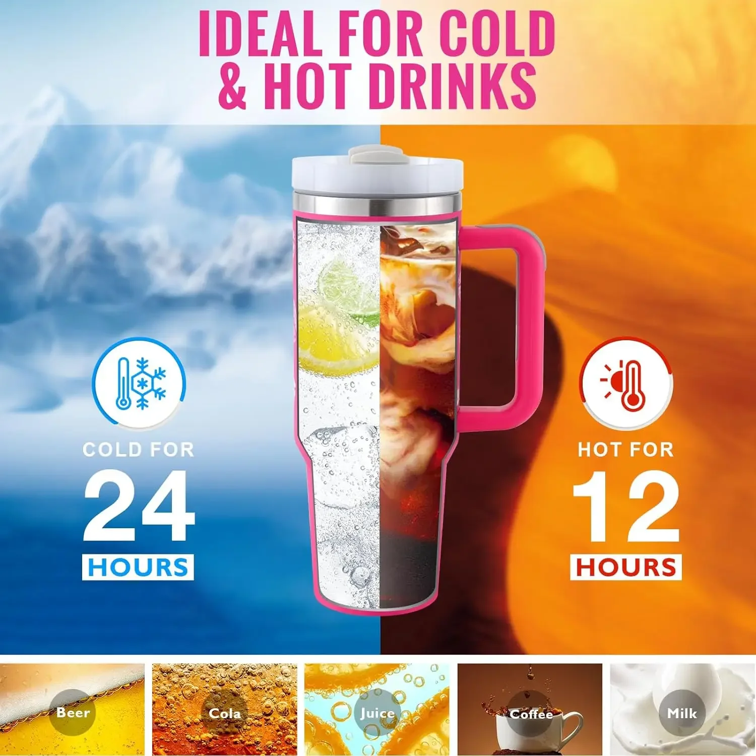 Travel Tumbler Straw Coffee Insulation Cup 40oz Handle Portable Car Stainless Steel Water Bottle BPA Free Thermal Water Mug